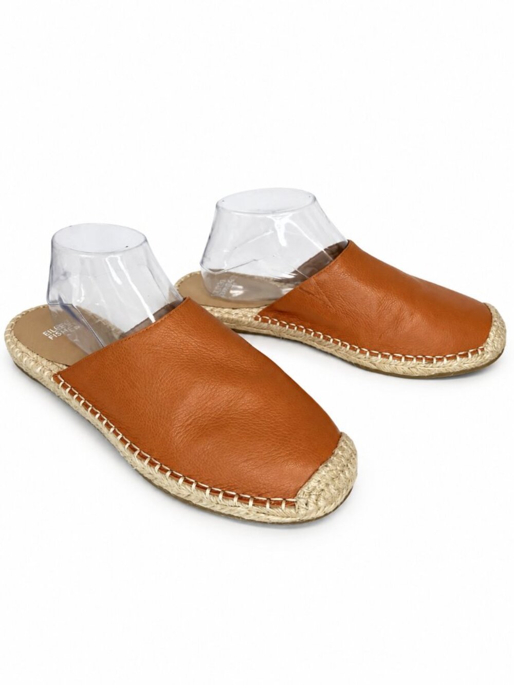 Eileen Fisher Cognac Leather Espadrille Slip-On Mules